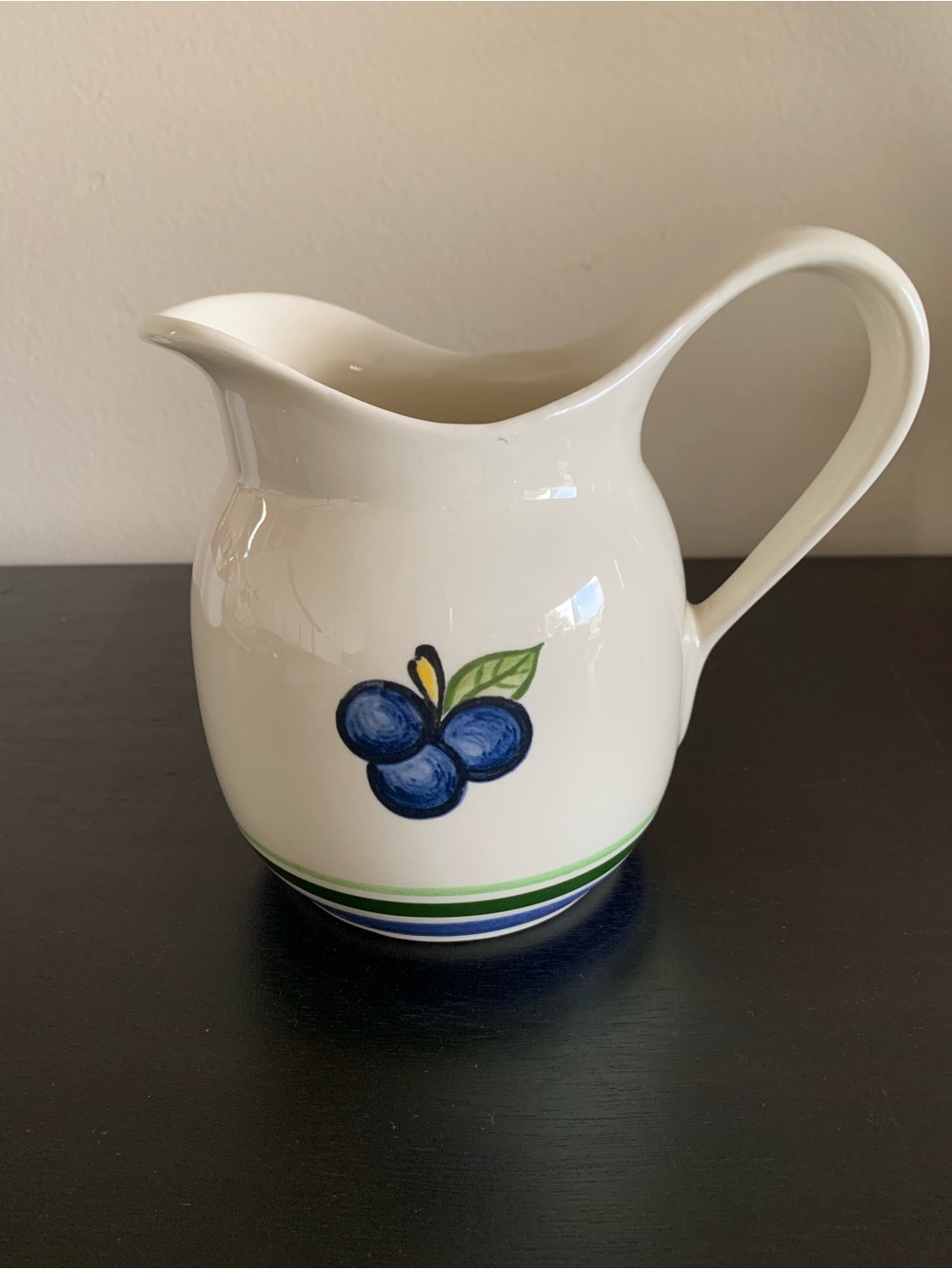 Royal Copenhagen White Ceramic Pitcher with Blue Berry Motif Grapes Plum